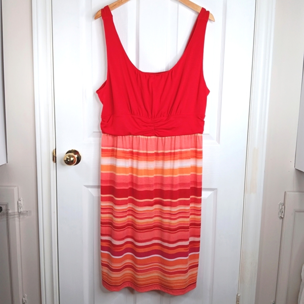 Faded Glory Red Sleeveless Midi Dress Plus Size 20 XXL Pleated Waist Sundress